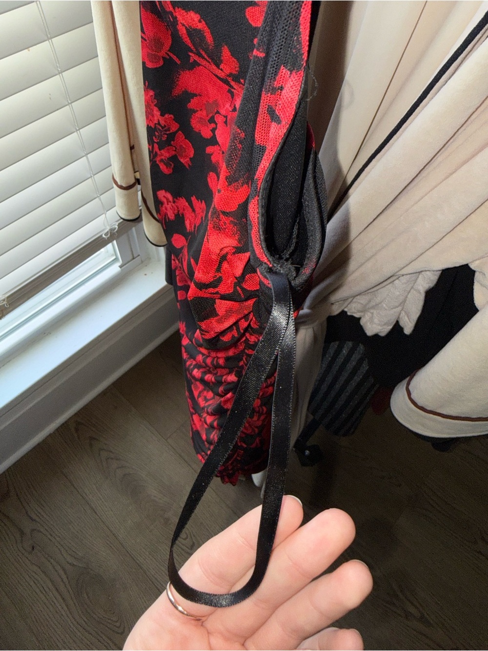 Red Floral Ruched Slip Dress - Picture 5 of 8